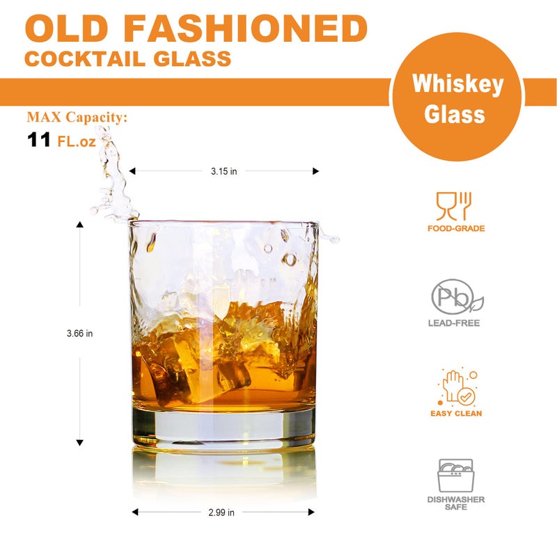 LUXU Old Fashioned Whiskey Glasses-10 oz,Clear Crystal Scotch Glass,Heavy Base Cocktail Tumbler,Bar Style Glassware for Rum and Cognac,4 Rock Glasses with Iceberg Design - Image 5